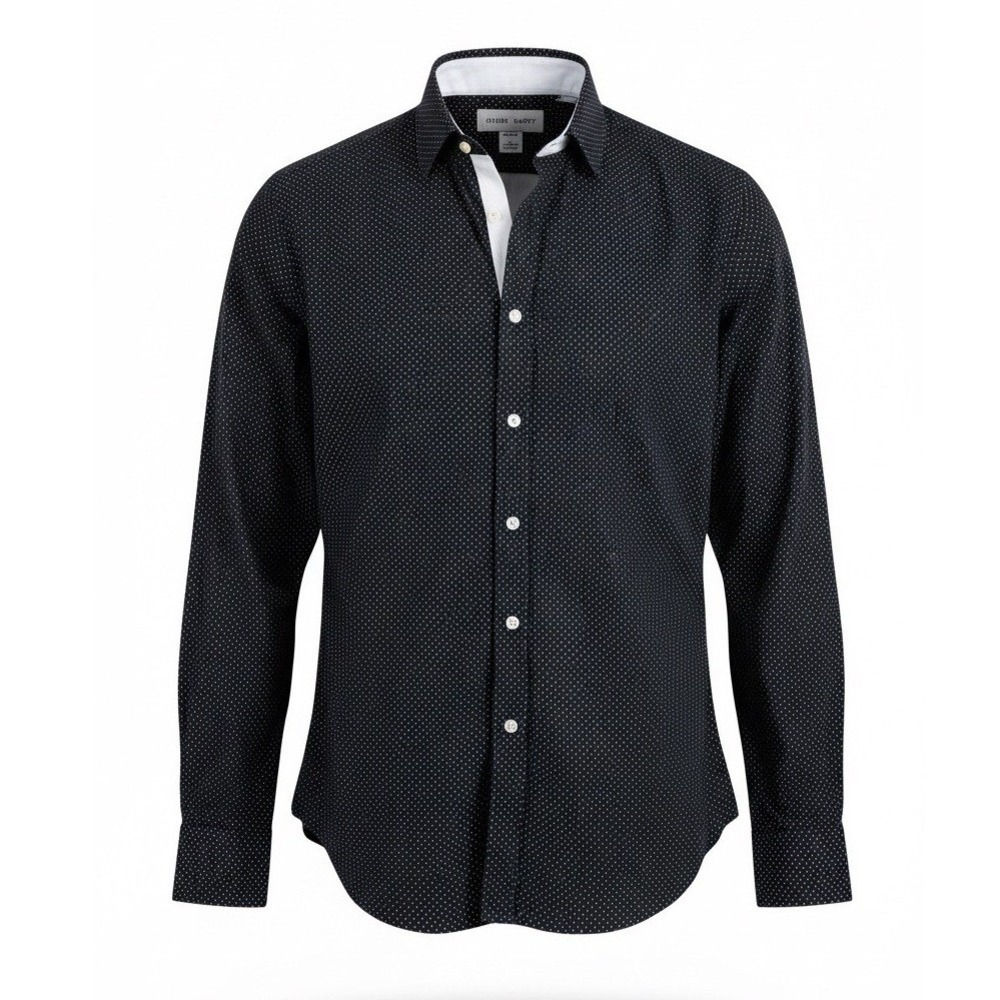Old Navy Mens Navy Blue Polka Dot Slim Fit Non-Iron Built-In Flex Shirt Large